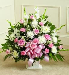 Pink & White Sympathy Basket from Brennan's Florist and Fine Gifts in Jersey City