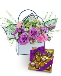 Roses and Chocolate Blooming Tote Ensemble from Brennan's Florist and Fine Gifts in Jersey City