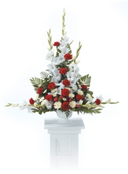 Red and White Tribute Basket from Brennan's Florist and Fine Gifts in Jersey City